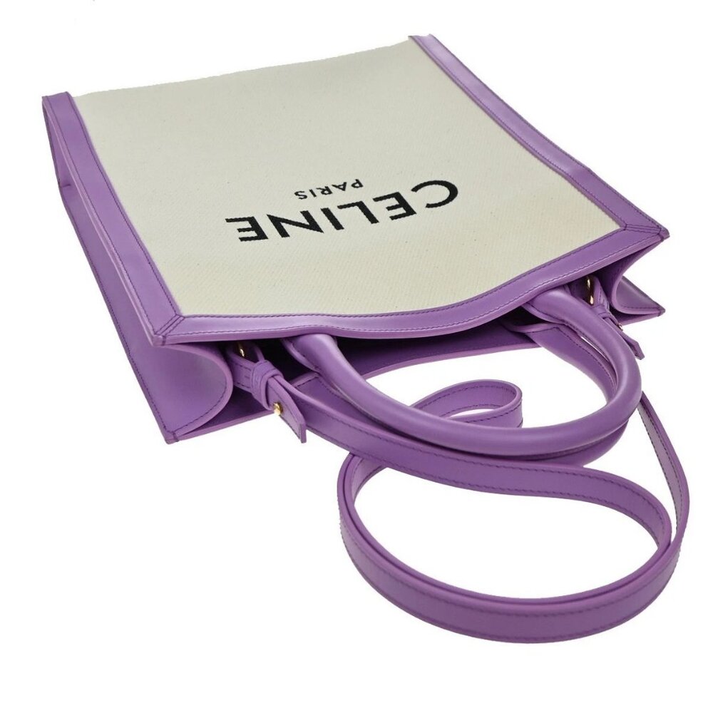 CELINE Vertical Cabas 2Way Shoulder Hand Tote Bag Canvas Leather Purple 21EG332 - Picture 5 of 15